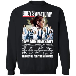 Grey’s Anatomy 16th Anniversary 2005 2021 17 Seasons 365 Episodes Thank You For The Memories Signatures Shirt