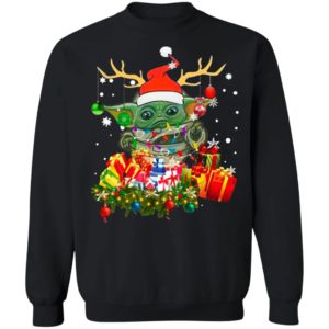 Baby Yoda Hat Santa Reindeer Gift Christmas Sweatshirt