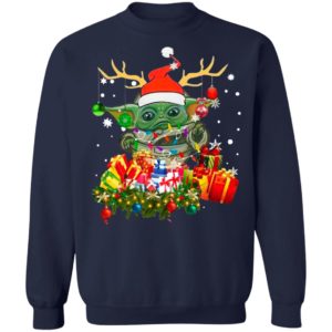 Baby Yoda Hat Santa Reindeer Gift Christmas Sweatshirt