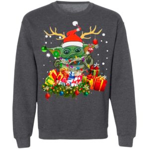Baby Yoda Hat Santa Reindeer Gift Christmas Sweatshirt