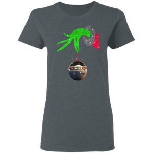 Grinch hand holding Baby Yoda Shirt