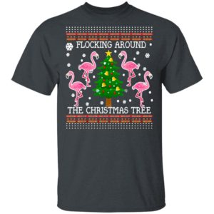 Flamingos Flocking Around The Christmas Tree Ugly Sweater