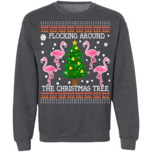 Flamingos Flocking Around The Christmas Tree Ugly Sweater