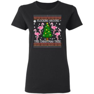Flamingos Flocking Around The Christmas Tree Ugly Sweater