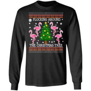 Flamingos Flocking Around The Christmas Tree Ugly Sweater