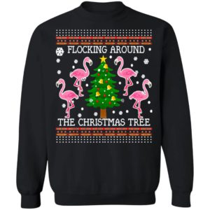 Flamingos Flocking Around The Christmas Tree Ugly Sweater