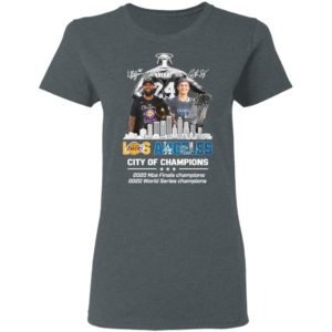 Kobe Bryant LeBron James and Corey Seager Los Angeles Lakers Dodgers City Of Champions 2020 Signatures Shirt