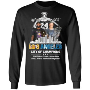 Kobe Bryant LeBron James and Corey Seager Los Angeles Lakers Dodgers City Of Champions 2020 Signatures Shirt