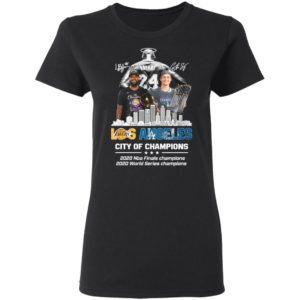 Kobe Bryant LeBron James and Corey Seager Los Angeles Lakers Dodgers City Of Champions 2020 Signatures Shirt
