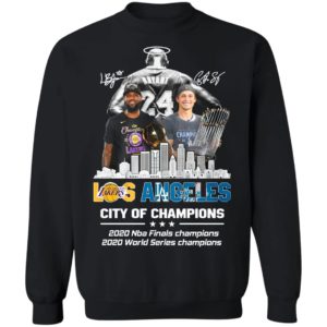 Kobe Bryant LeBron James and Corey Seager Los Angeles Lakers Dodgers City Of Champions 2020 Signatures Shirt