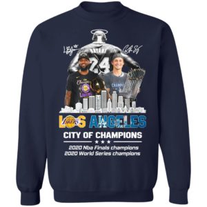 Kobe Bryant LeBron James and Corey Seager Los Angeles Lakers Dodgers City Of Champions 2020 Signatures Shirt