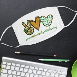 Peace Love St Patrick’s Day Mickey Face Mask