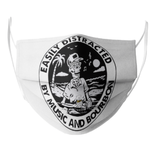 Skeleton easily distracted by music and Bourbon face mask