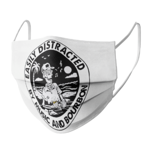 Skeleton easily distracted by music and Bourbon face mask