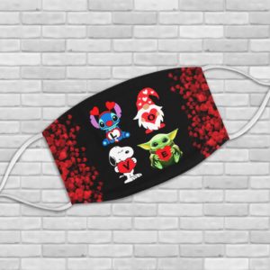 Stitch Gnome Snoopy Yoda Love Valentines Face Mask