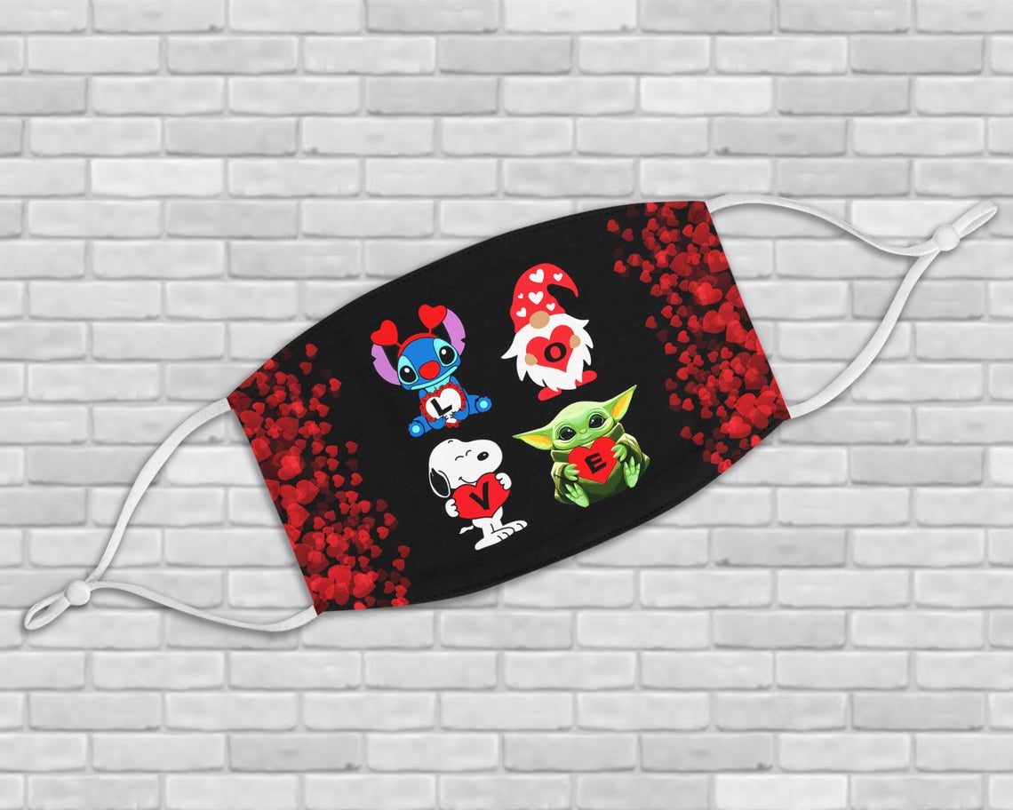 Stitch Gnome Snoopy Yoda Love Valentines Face Mask Stitch Gnome Snoopy Yoda Love Valentines Face Mask