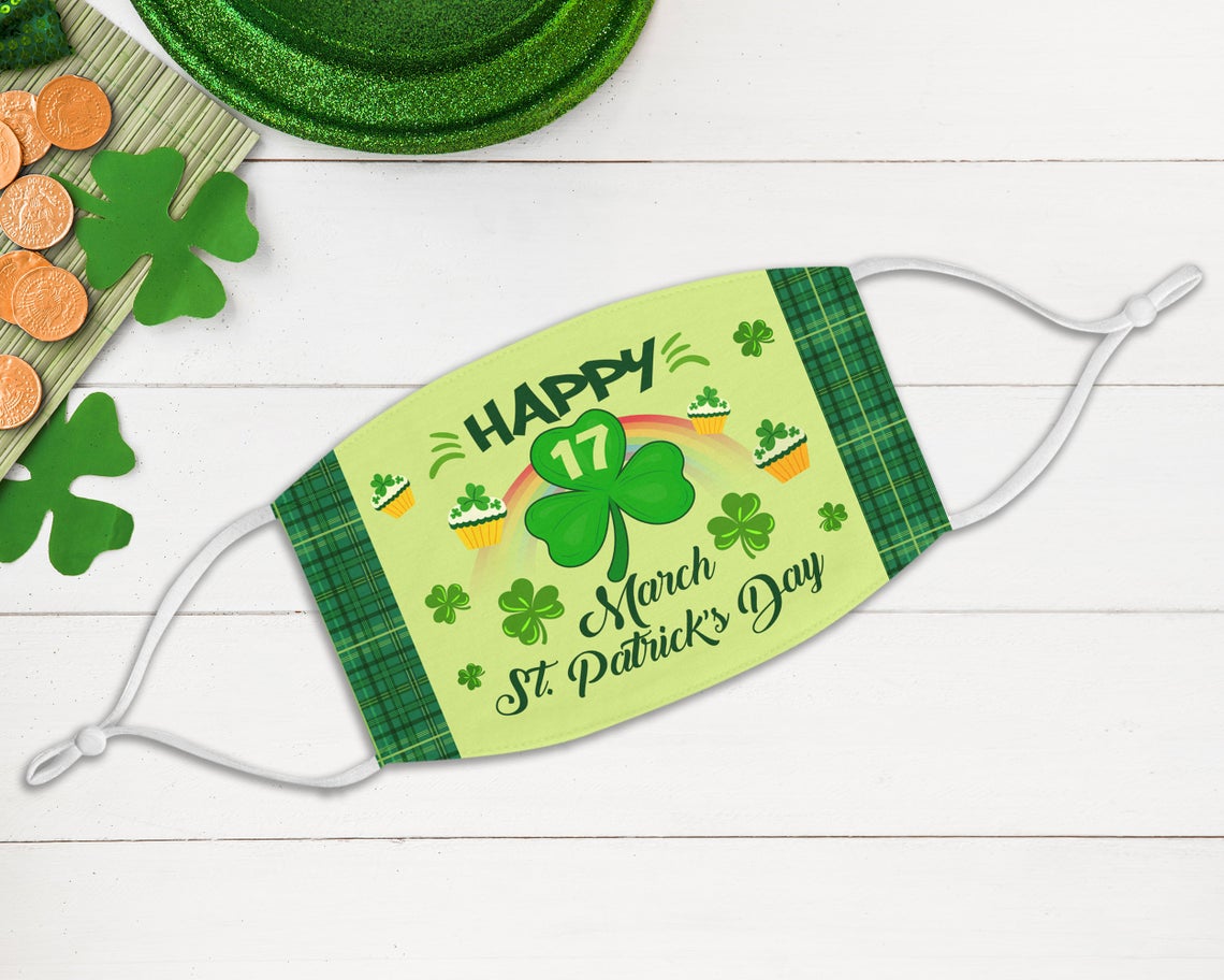 Happy St Patrick’s Day 3 Leaf Shamrocks Green Buffalo Face Mask Happy St Patrick’s Day 3 Leaf Shamrocks Green Buffalo Face Mask