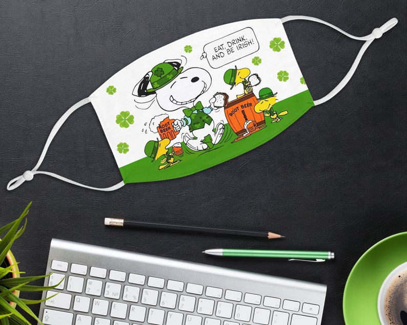 Snoopy Drinking Beer Eat Drink and Be Irish Face Mask