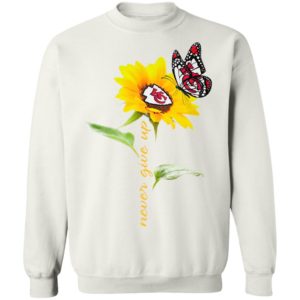 Kansas City Chiefs Football Sunflower And Butterfly Never Give Up Shirt