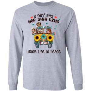 A Girl And Her Shih Tzus Living Life In Peace Love Shirt, ladies tee