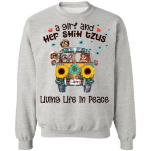 A Girl And Her Shih Tzus Living Life In Peace Love Shirt, ladies tee