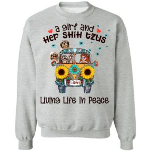 A Girl And Her Shih Tzus Living Life In Peace Love Shirt, ladies tee