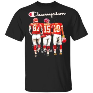 Travis Kelce Patrick Mahomes and Tyreek Hill Mvp Champions signatures shirt