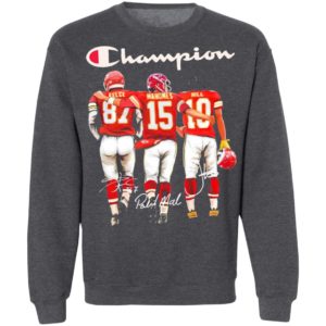 Travis Kelce Patrick Mahomes and Tyreek Hill Mvp Champions signatures shirt