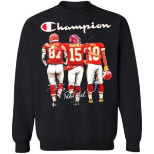 Travis Kelce Patrick Mahomes and Tyreek Hill Mvp Champions signatures shirt