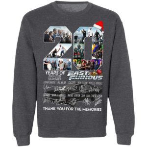 20 Years Of 2001 2021 10 Movies Fast Furious Thank You For The Memories Signatures Shirt