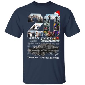 20 Years Of 2001 2021 10 Movies Fast Furious Thank You For The Memories Signatures Shirt