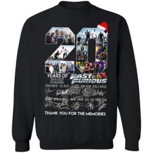 20 Years Of 2001 2021 10 Movies Fast Furious Thank You For The Memories Signatures Shirt
