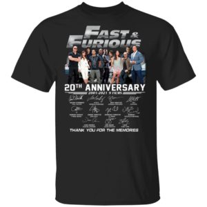 Fast & Furious 20th Anniversary 2001-2020 9 Film Thank You For The Memories Signatures Shirt