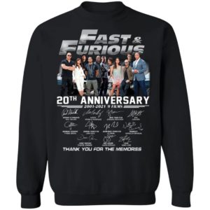 Fast & Furious 20th Anniversary 2001-2020 9 Film Thank You For The Memories Signatures Shirt