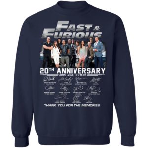 Fast & Furious 20th Anniversary 2001-2020 9 Film Thank You For The Memories Signatures Shirt