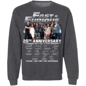 Fast & Furious 20th Anniversary 2001-2020 9 Film Thank You For The Memories Signatures Shirt
