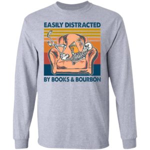 Vintage Skeleton Easily Distracted By Book And Bourbon 2021 Shirt