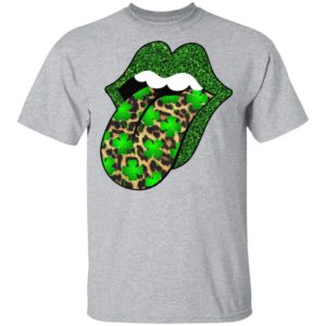 Green glitter lips leopard Rolling Stones cute Saint Patrick’s Day Shirt