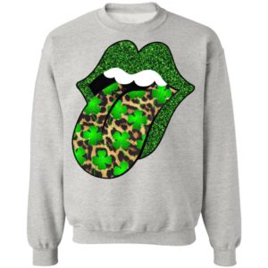 Green glitter lips leopard Rolling Stones cute Saint Patrick's Day Shirt