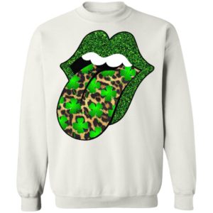 Green glitter lips leopard Rolling Stones cute Saint Patrick's Day Shirt