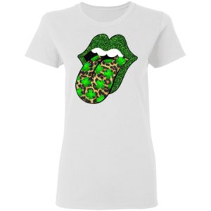 Green glitter lips leopard Rolling Stones cute Saint Patrick's Day Shirt