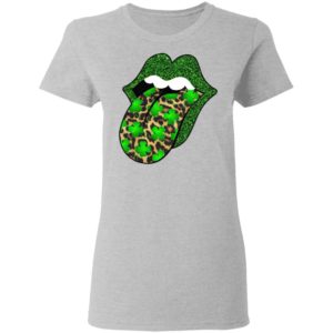 Green glitter lips leopard Rolling Stones cute Saint Patrick's Day Shirt