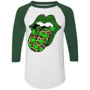 Green glitter lips leopard Rolling Stones cute Saint Patrick's Day Shirt