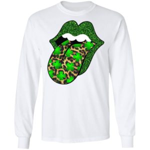Green glitter lips leopard Rolling Stones cute Saint Patrick's Day Shirt