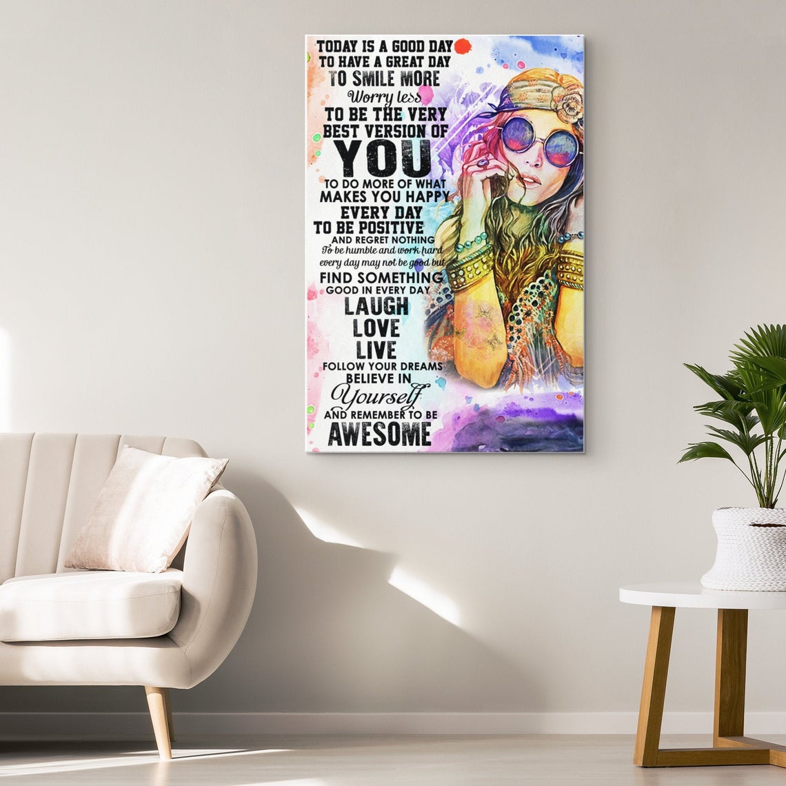 Hippie Girl Today Is A Good Day To Have A Great Day To Smile More Worry Less Poster Canvas Hippie Girl Today Is A Good Day To Have A Great Day To Smile More Worry Less Poster Canvas