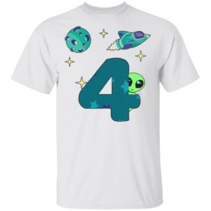 Spaceship Planet And Baby Alien Boys 4th Birthday Shirt