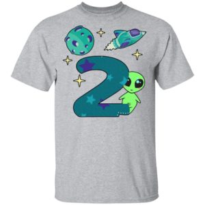 The spaceship planet and Baby Alien Boys 2nd birthday shirt