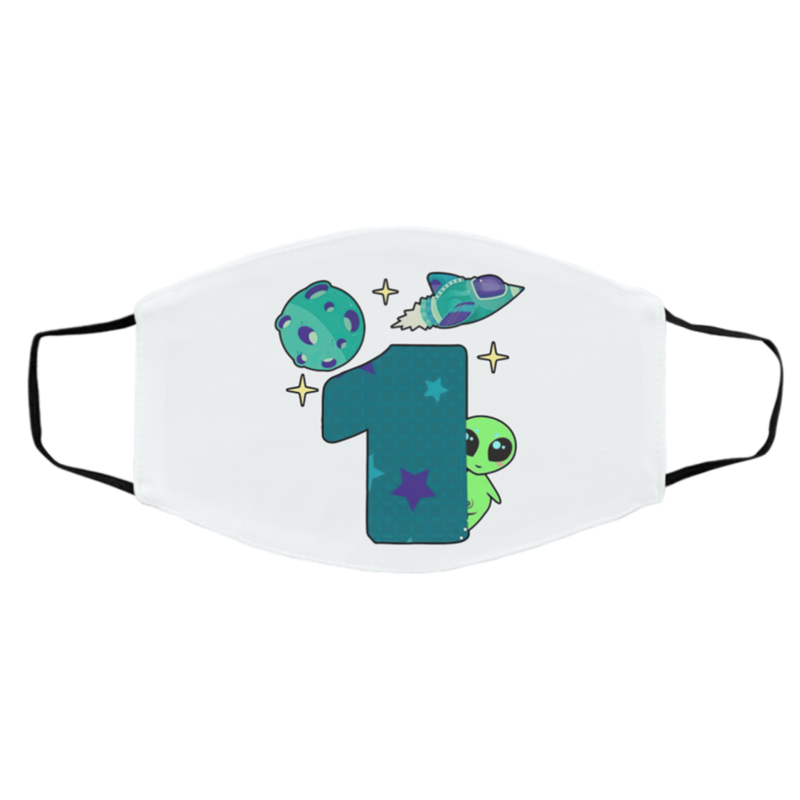 Spaceship Planet And Baby Alien Boys 1st Birthday Face Mask