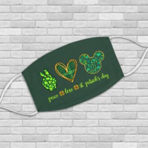 Peace Love St Patrick’s Day Mickey Ears Face Mask