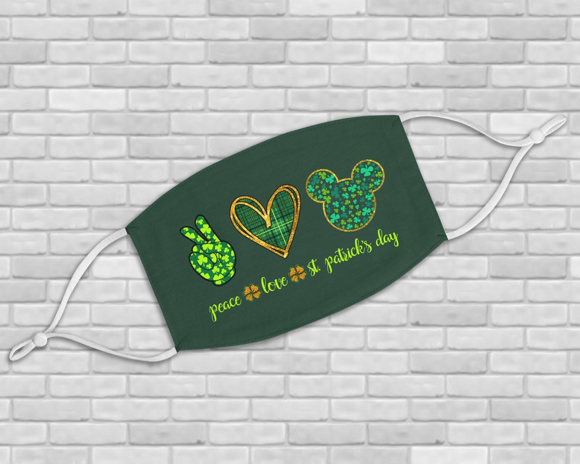 Peace Love St Patrick’s Day Mickey Ears Face Mask Peace Love St Patrick’s Day Mickey Ears Face Mask